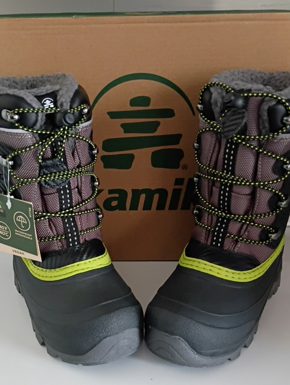 Kamik Kid's Brown and Lime Insulated Winter Boots